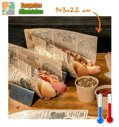 Sachets HOT DOG PAPIER INGRAISSABLE 9+3X22CM