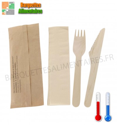 Kit couvert fourchette couteau serviette 100% compostable