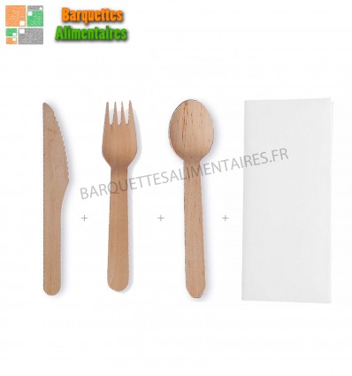 Kit couverts bois biodégradable 4 en 1